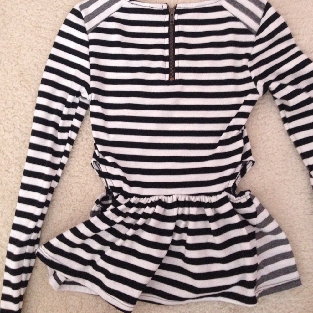 UO Black & White Striped Cutout Peplum Top